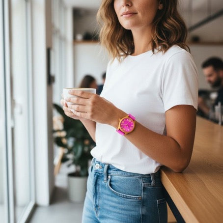 C11650 - Damenuhr - pink / orange - 46 mm XL