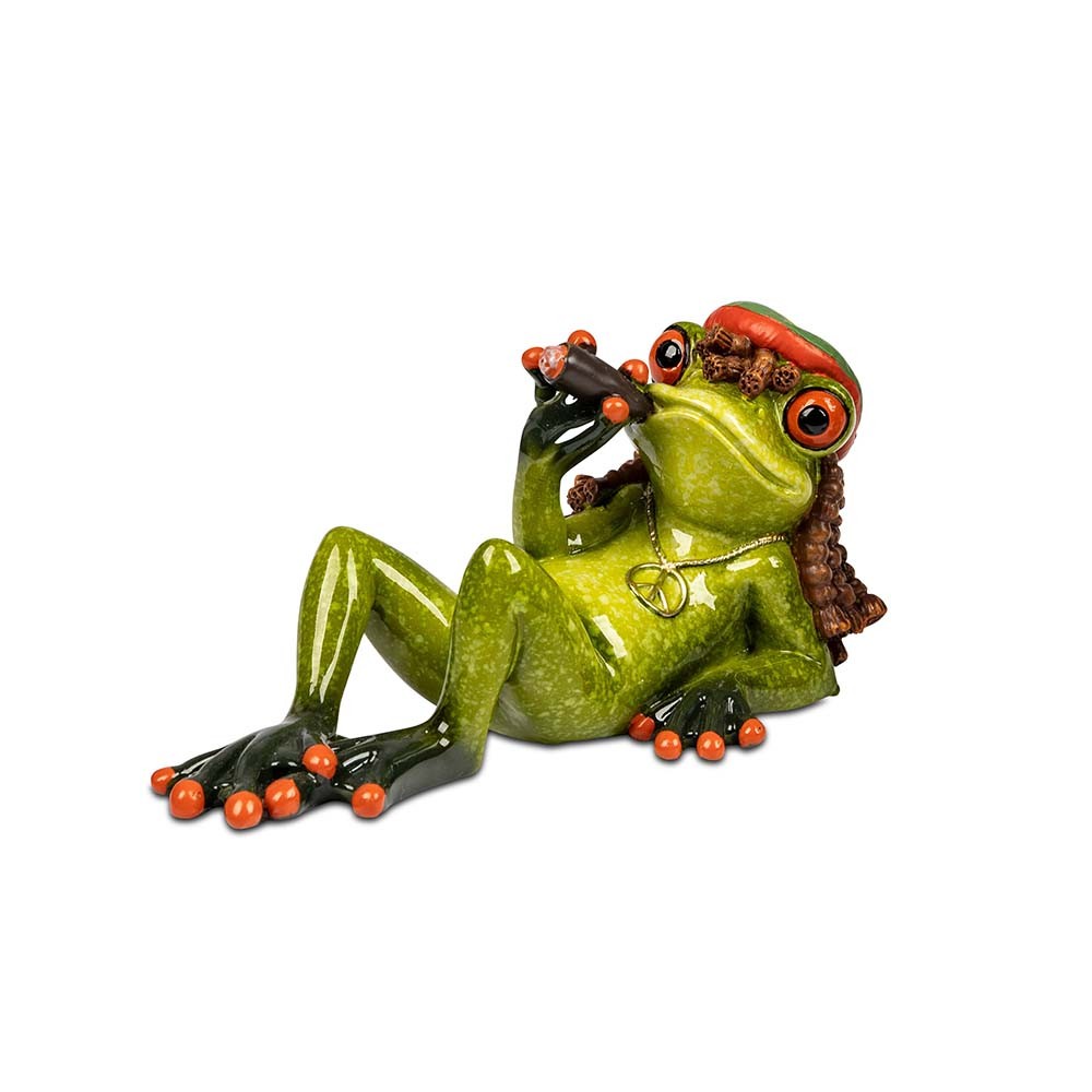 Frosch liegend als Reggea Musiker, hellgrün, 14 cm