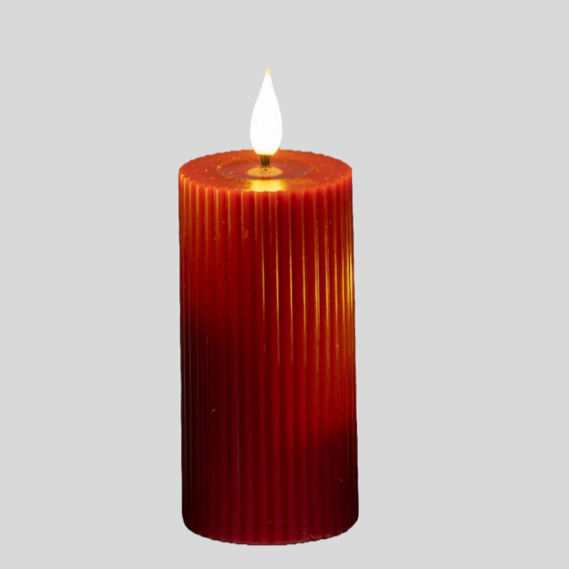 LED-Wachskerze Rillen-rot 5x10cm