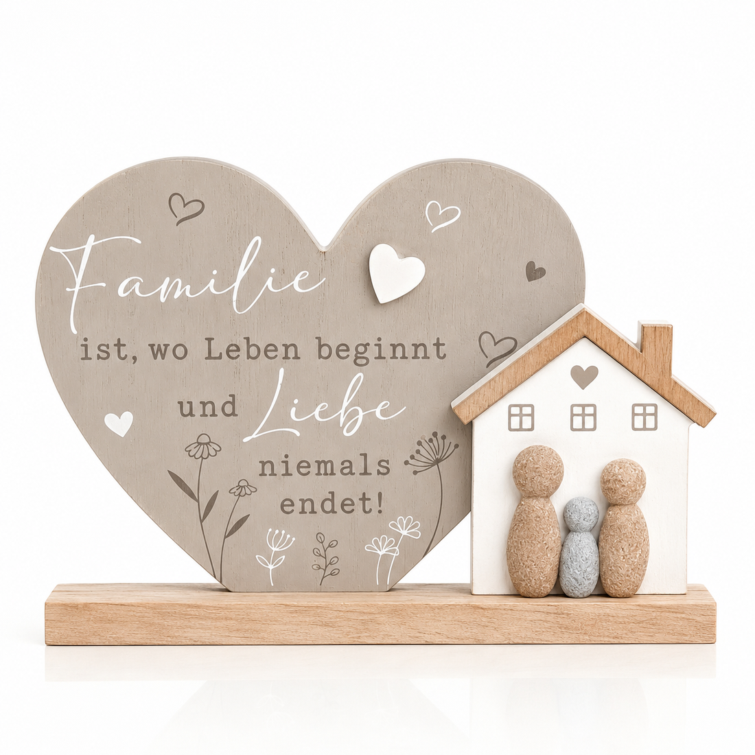 formano Dekoaufsteller „Familie ist, wo Leben beginnt und Liebe niemals endet“ | Herz &amp; Haus mit Figuren | Holz- und Steinoptik | 26 × 17,5 cm