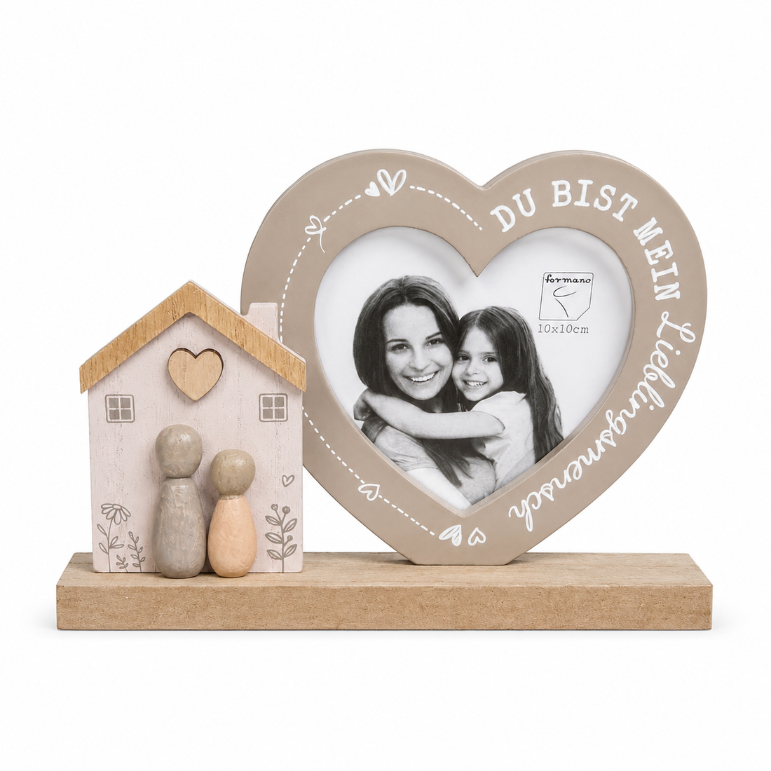 formano Herz-Bilderrahmen mit Figuren und Spruch „Du bist mein Lieblingsmensch“ | Holz- und Steinoptik | Für Fotos 10 × 10 cm | 18 × 13,5 cm