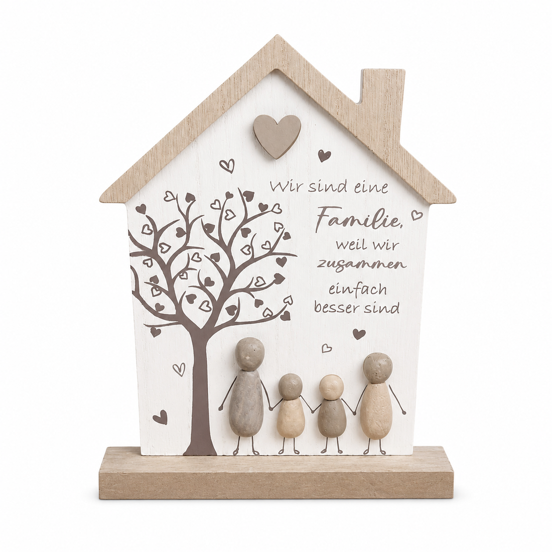 formano Dekohaus „Wir sind eine Familie“ mit Figuren und Spruch | Holz- und Steinoptik | 15 × 20 cm