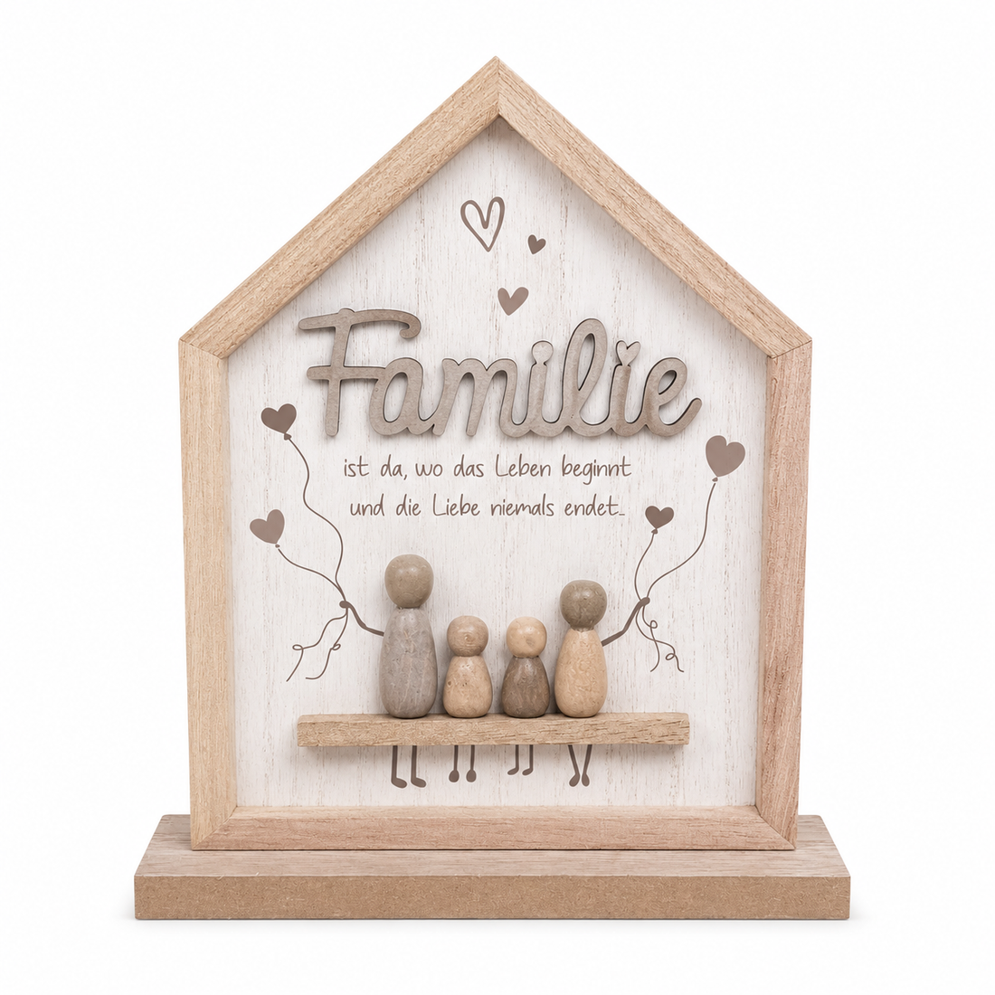 formano Dekohaus „Familie“ mit Figuren und Spruch „Familie ist da, wo das Leben beginnt und die Liebe niemals endet“ | Holz- und Steinoptik | 18 × 21 cm