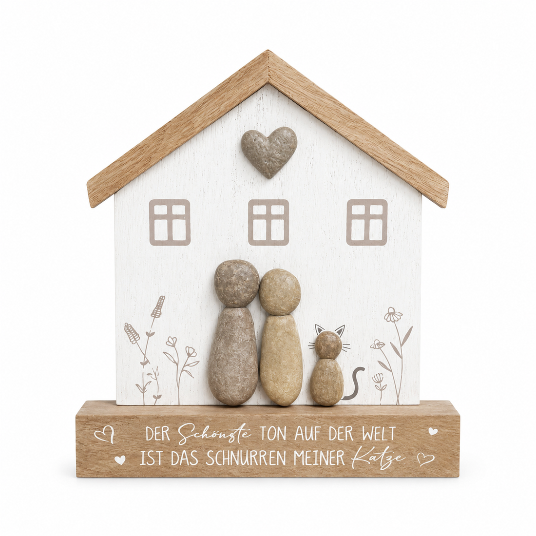 formano Dekohaus mit Katzenfigur und Spruch „Der schönste Ton auf der Welt ist das Schnurren meiner Katze“ | Holz- und Steinoptik | 17 × 15 cm