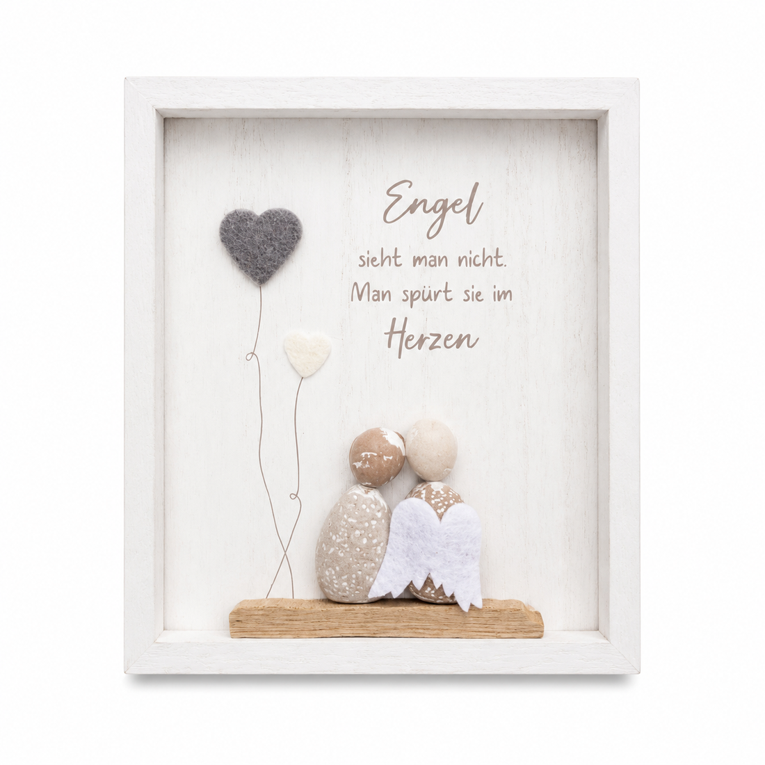 formano Wandbild mit Engel-Figuren „Engel sieht man nicht. Man spürt sie im Herzen.“ | Holz- und Steinoptik | Liebevolle Geschenkidee | 14 × 18 cm