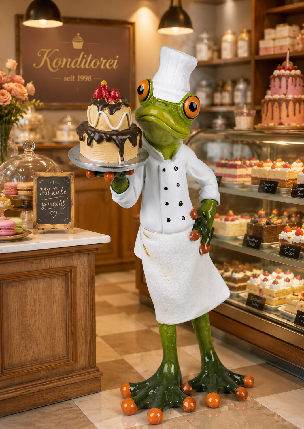 Frosch als Bäcker, hellgrün, 19 cm
