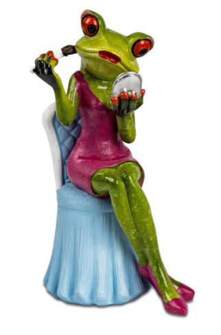 Beauty Frosch – ca. 9 x 15 cm, handbemalt (Dame auf blauem Stuhl)
