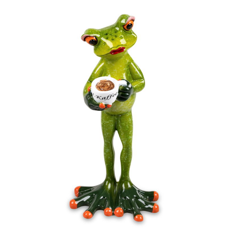 Frosch-Dame mit erstem Kaffee – 15 cm, handbemalt