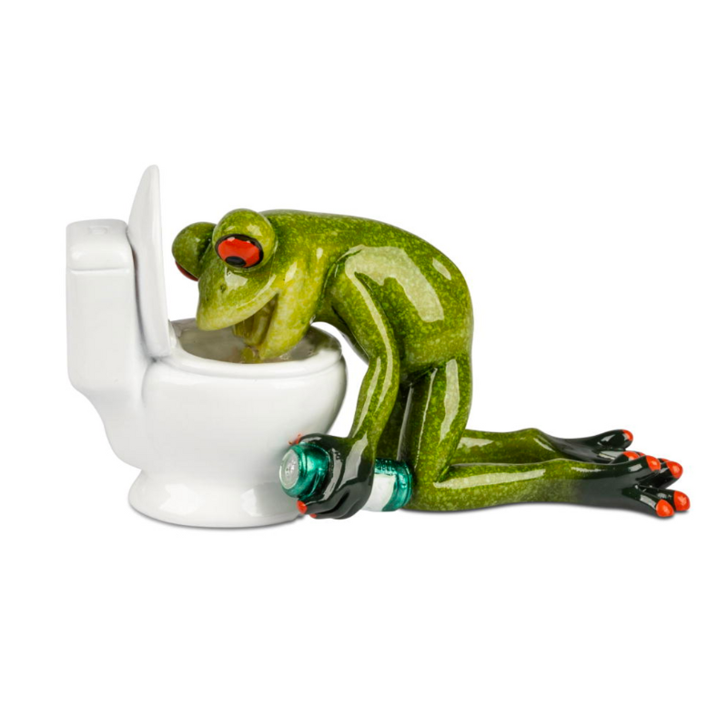 Frosch vor der Toilette – 14 x 8 cm, handbemalt