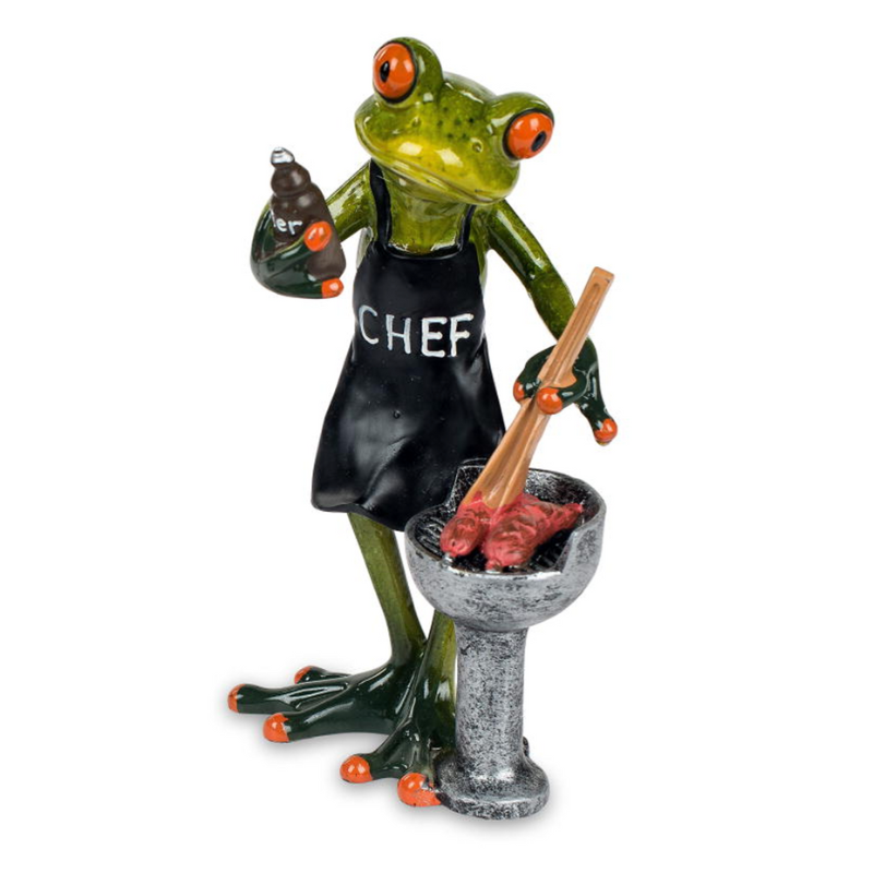 Frosch mit Grill – 17 cm, handgefertigt und handbemalt