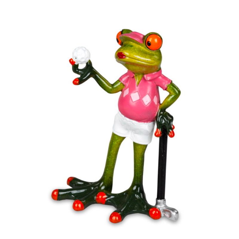 Frosch als Golferin – 15 cm, handbemalt