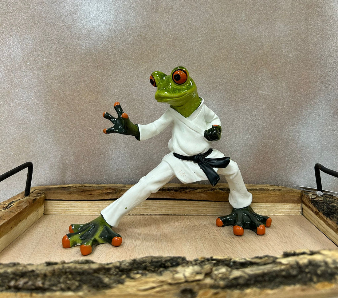 Frosch im Kampfsportanzug – 16 cm, handbemalt