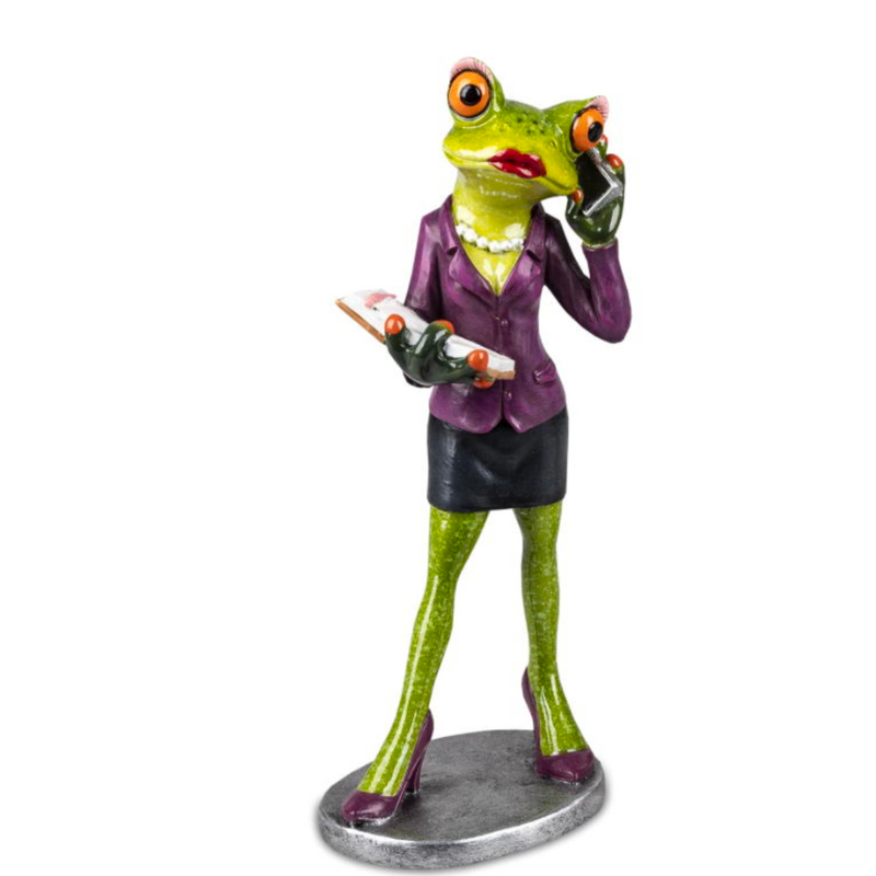 Frosch-Managerin mit Handy – 17 cm, handbemalt