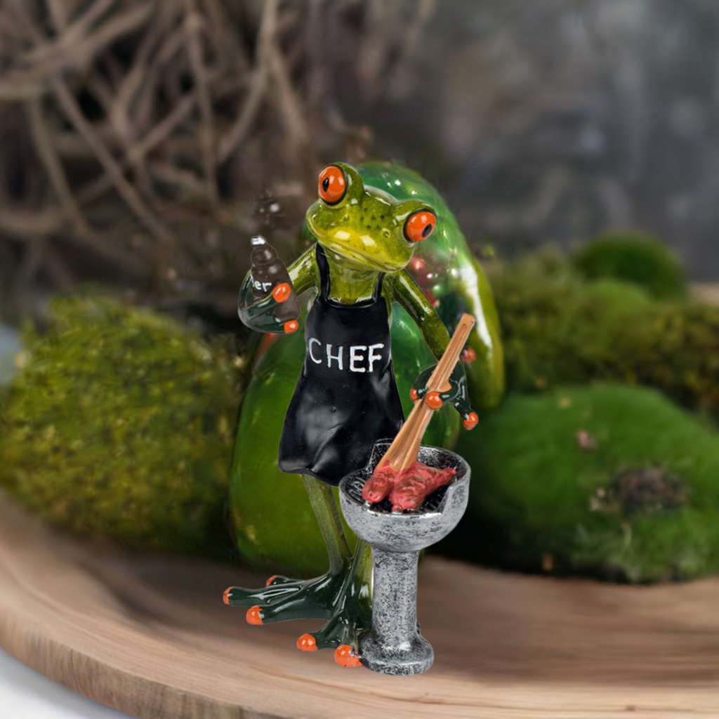 Frosch mit Grill – 17 cm, handgefertigt und handbemalt
