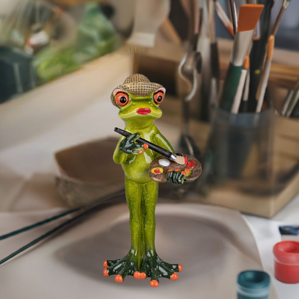 Frosch-Dame als Malerin – 16 cm, handbemalt
